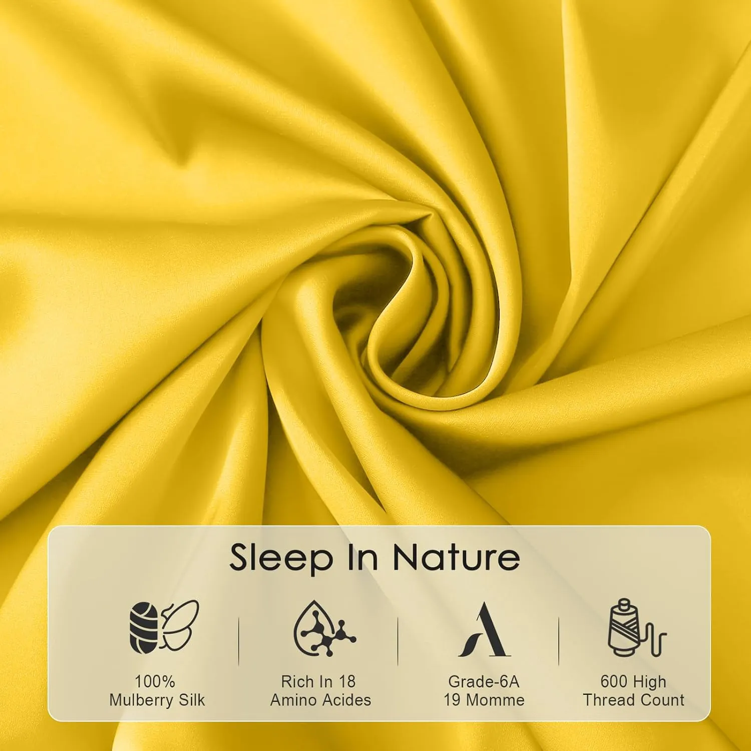 Cobnom Pure Mulberry Silk Pillowcases Set of 2, Queen Size with Zipper - Grade-6A 19 Momme, 600 Thread Count Soft Smooth Cooling, Hair and Skin Friendly (Mimosa Yellow, 20x30 Inch)