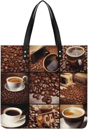 Coffee Collage Tote Bag Durable Water-Resistant Handbags Lightweight Tote for Travel Work Book
