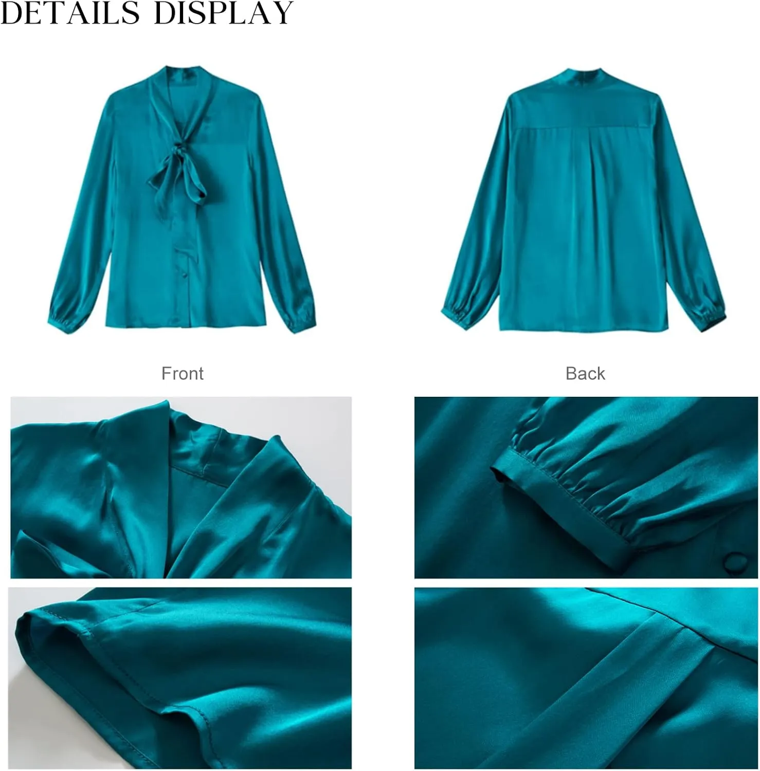 COLD POSH Silk Blouses for Women Long Sleeve Women's 100% Pure Silk Bow-tie Neck Blouse Luxury Button Down Elegant Shirts