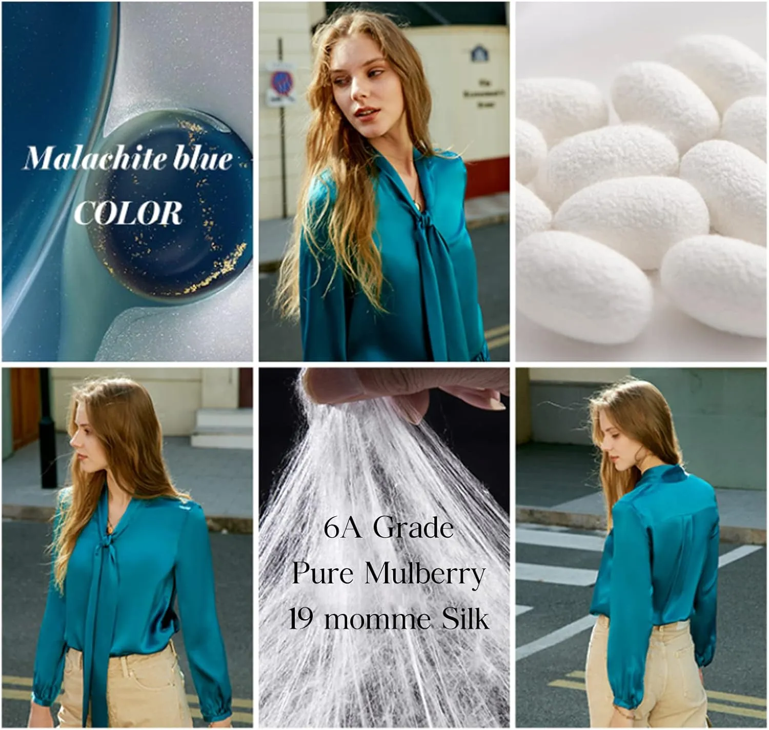 COLD POSH Silk Blouses for Women Long Sleeve Women's 100% Pure Silk Bow-tie Neck Blouse Luxury Button Down Elegant Shirts