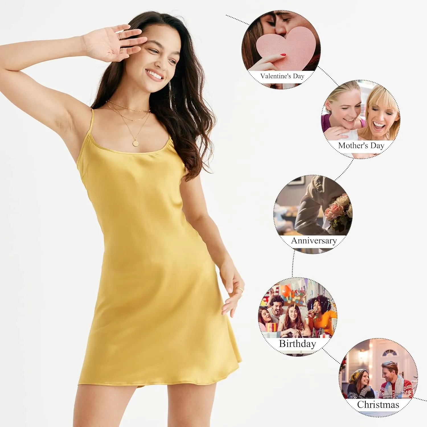 COLD POSH Womens 100% Silk Chemise Sexy Satin Slim Fit Slips Nightwear Sleepwear