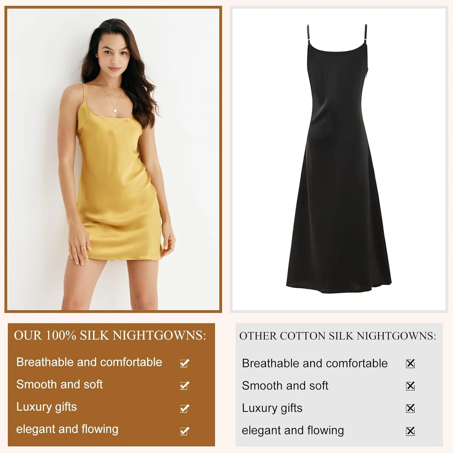 COLD POSH Womens 100% Silk Chemise Sexy Satin Slim Fit Slips Nightwear Sleepwear