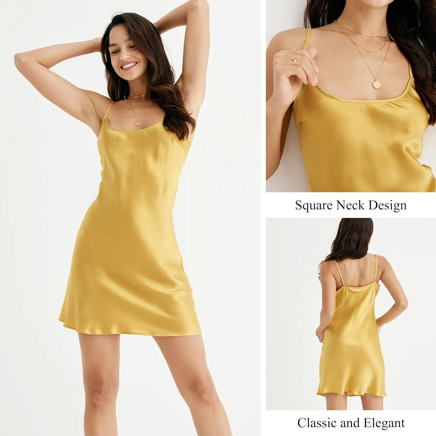 COLD POSH Womens 100% Silk Chemise Sexy Satin Slim Fit Slips Nightwear Sleepwear