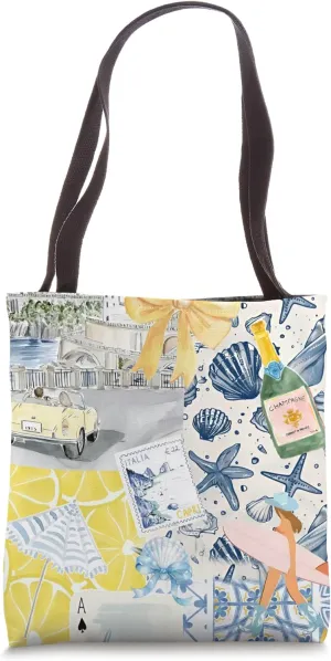 Collage Cute European Summer Coastal Beach Tote Bag