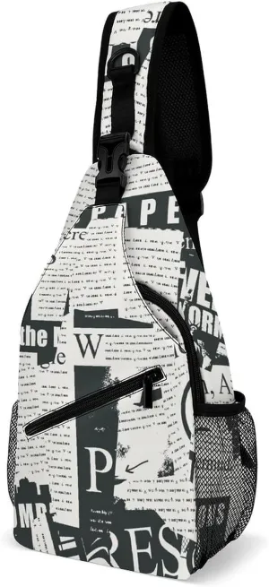 Collage Newspaper Sling Backpack, Crossbody Shoulder Bag, Chest Bags for Outdoor Travel Fitness