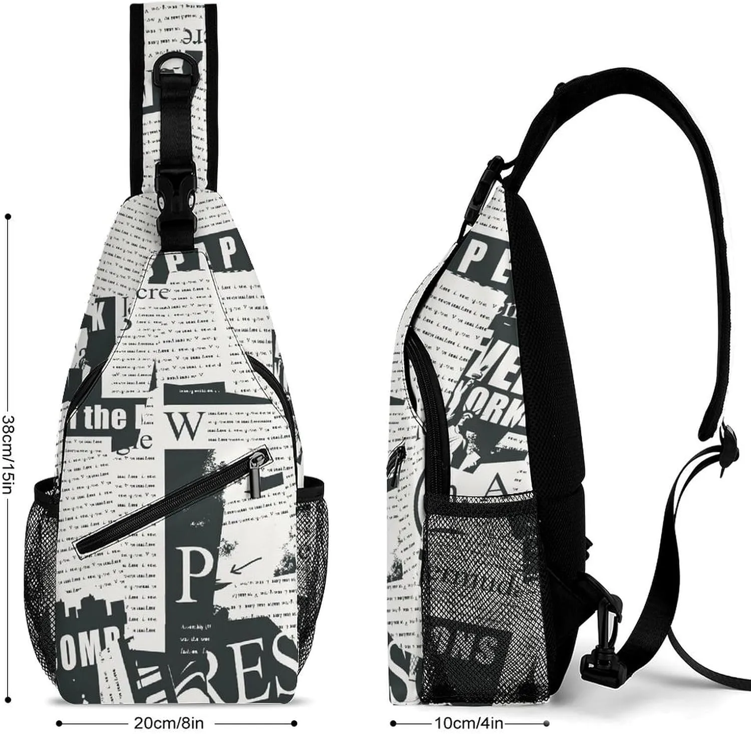 Collage Newspaper Sling Backpack, Crossbody Shoulder Bag, Chest Bags for Outdoor Travel Fitness