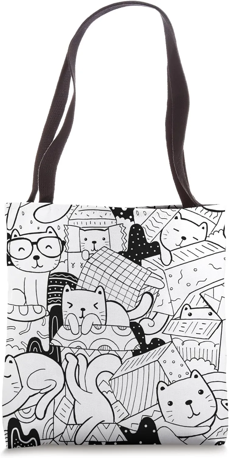 Color Your Bag Your Colors Coloring Adult Cute Cat Collage Tote Bag