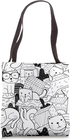 Color Your Bag Your Colors Coloring Adult Cute Cat Collage Tote Bag
