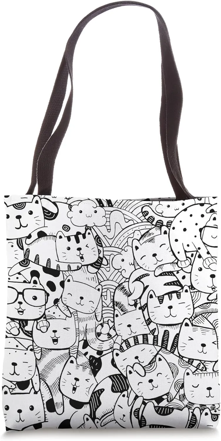 Color Your Bag Your Colors Coloring Adult Cute Kawaii Cats Tote Bag