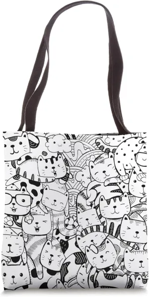 Color Your Bag Your Colors Coloring Adult Cute Kawaii Cats Tote Bag