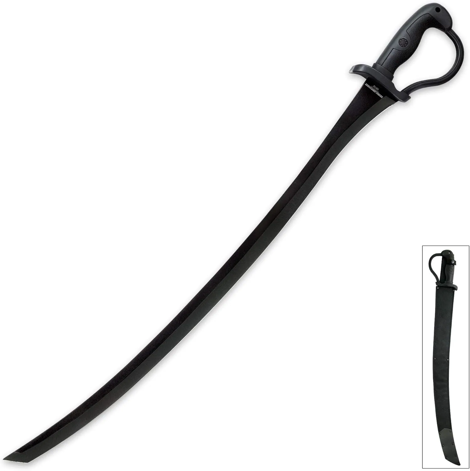 Combat Commander Saber Sword and Nylon Scabbard - 1065 Carbon Steel Blade, Tanto Edge, Black Hard Coating Finish, ABS an Textured TPR Covered Saber-Style Handle, Add to Your Battle Gear - Length 36"