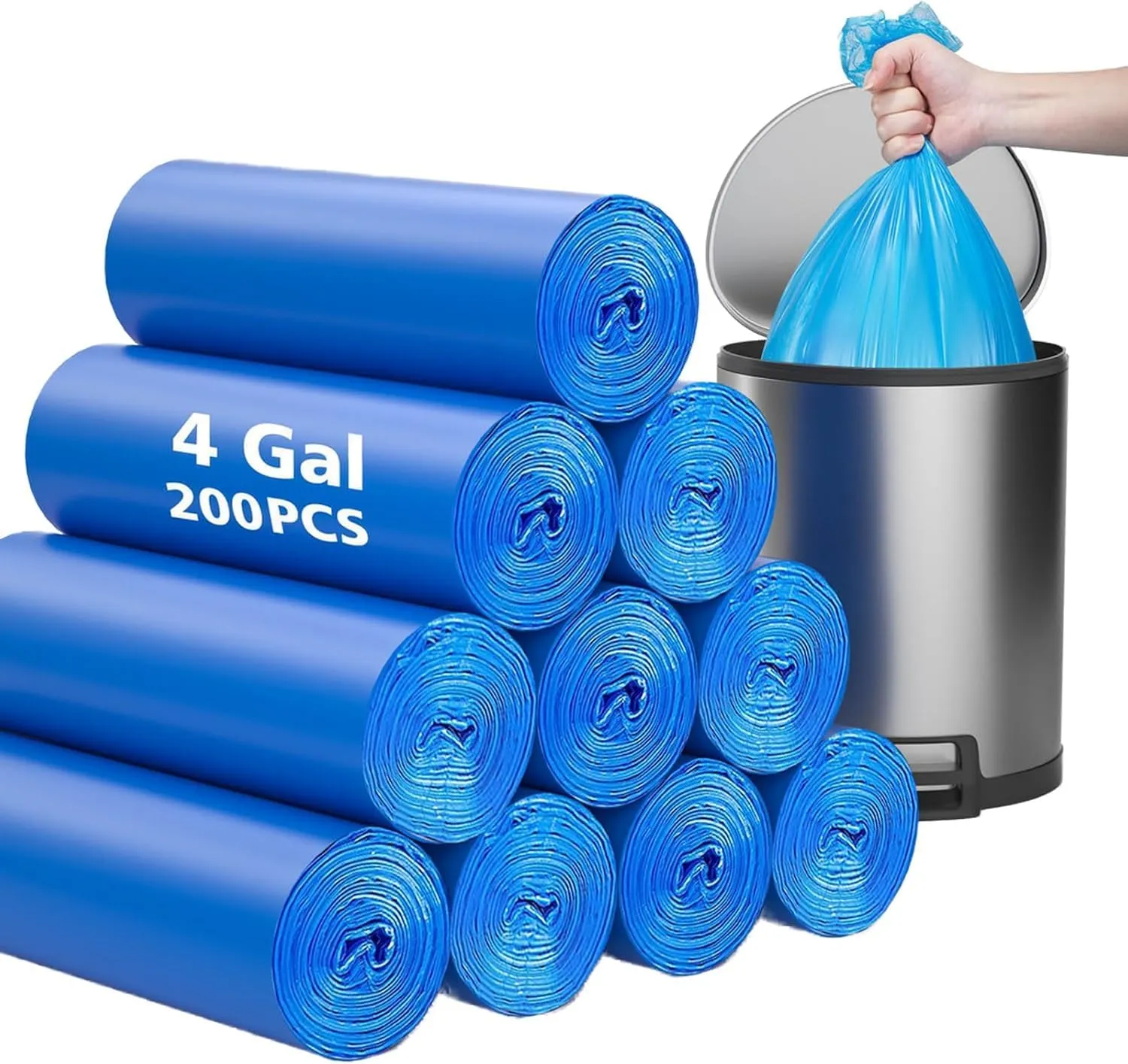 Compostable Trash Bags 4 Gallon 200 Packs,AYOTEE Biodegradable Trash Bags,Blue Recycle Bags,No leak Small Trash Bags,Small Garbage Bags 4 Gallon Trash Bags Unscented,4-6 Gal Bathroom Trash Bags