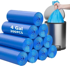 Compostable Trash Bags 4 Gallon 200 Packs,AYOTEE Biodegradable Trash Bags,Blue Recycle Bags,No leak Small Trash Bags,Small Garbage Bags 4 Gallon Trash Bags Unscented,4-6 Gal Bathroom Trash Bags