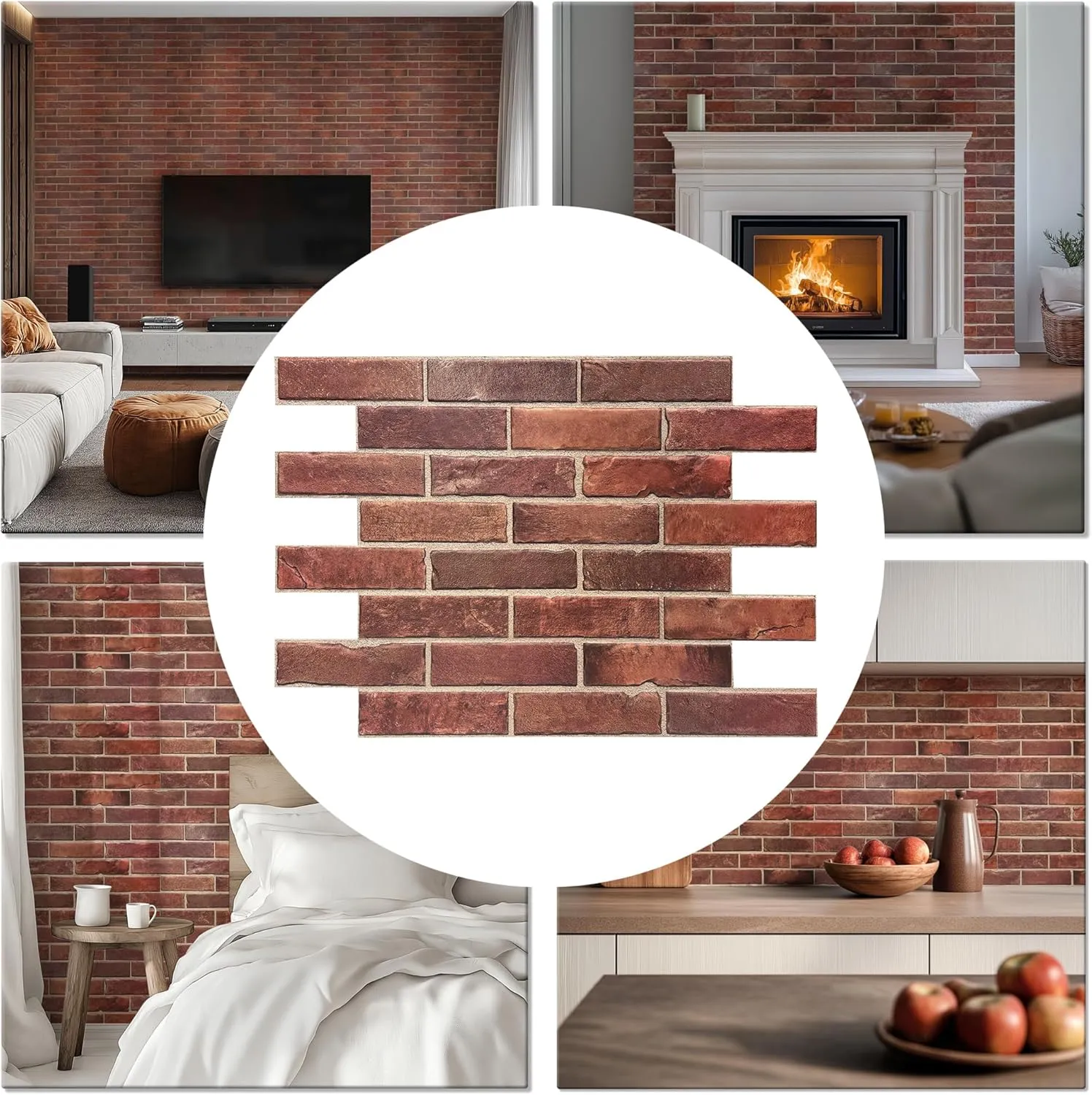 CONCORD WALLCOVERINGS ™ 3D Red Faux Brick Wall Panels - Pack of 10, Lightweight 17.5" x 24" (44.5 cm x 61 cm) PVC Sheets, Realistic Stone, Living Room & Kitchen Decorative Tiles - Covers 29.16 Sq Ft