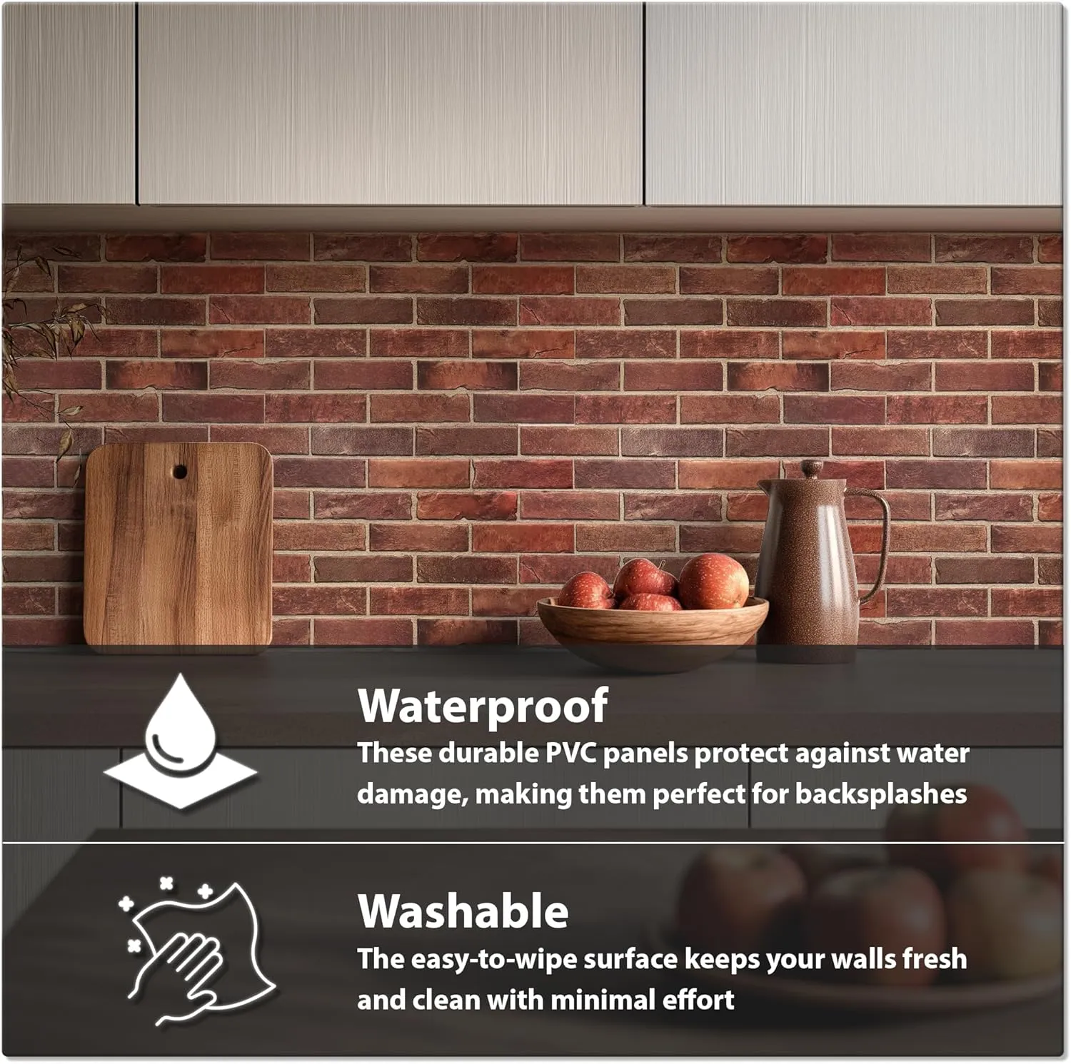 CONCORD WALLCOVERINGS ™ 3D Red Faux Brick Wall Panels - Pack of 10, Lightweight 17.5" x 24" (44.5 cm x 61 cm) PVC Sheets, Realistic Stone, Living Room & Kitchen Decorative Tiles - Covers 29.16 Sq Ft