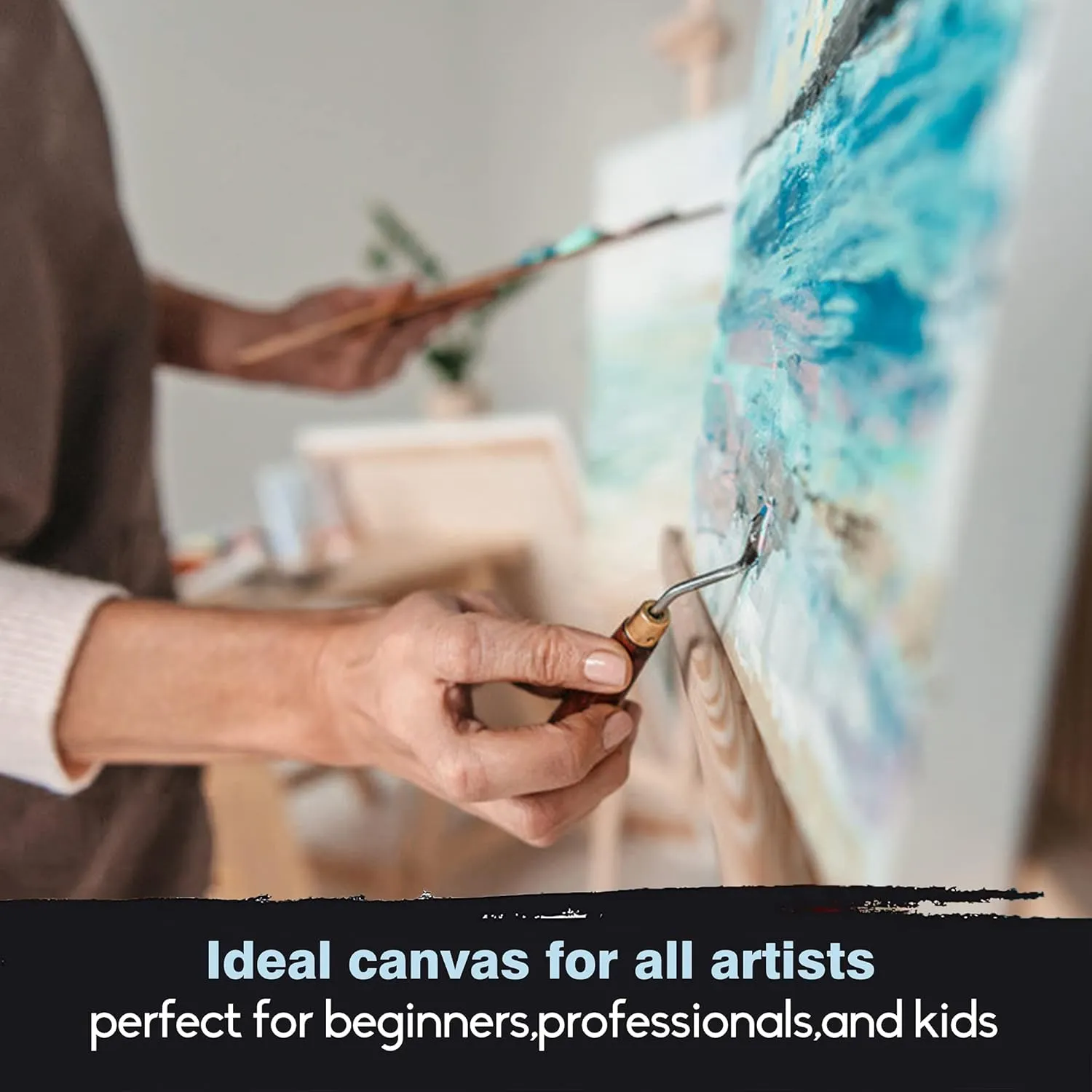 CONDA 18x24 inch Stretched Canvas for Painting, 5 Pack Large Canvas, 100% Cotton, 5/8 Inch Profile Big Stretched Canvas Value Bulk Pack for Acrylics, Oils Painting