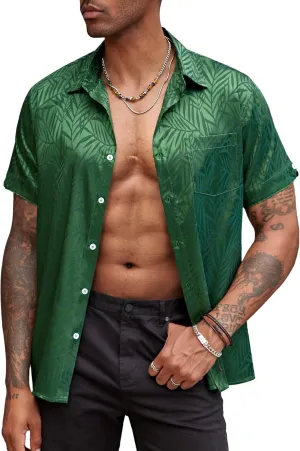 COOFANDY Mens Silk Button Down Short Sleeve Shirt Satin Dress Shirts Summer Beach Wedding Shirt