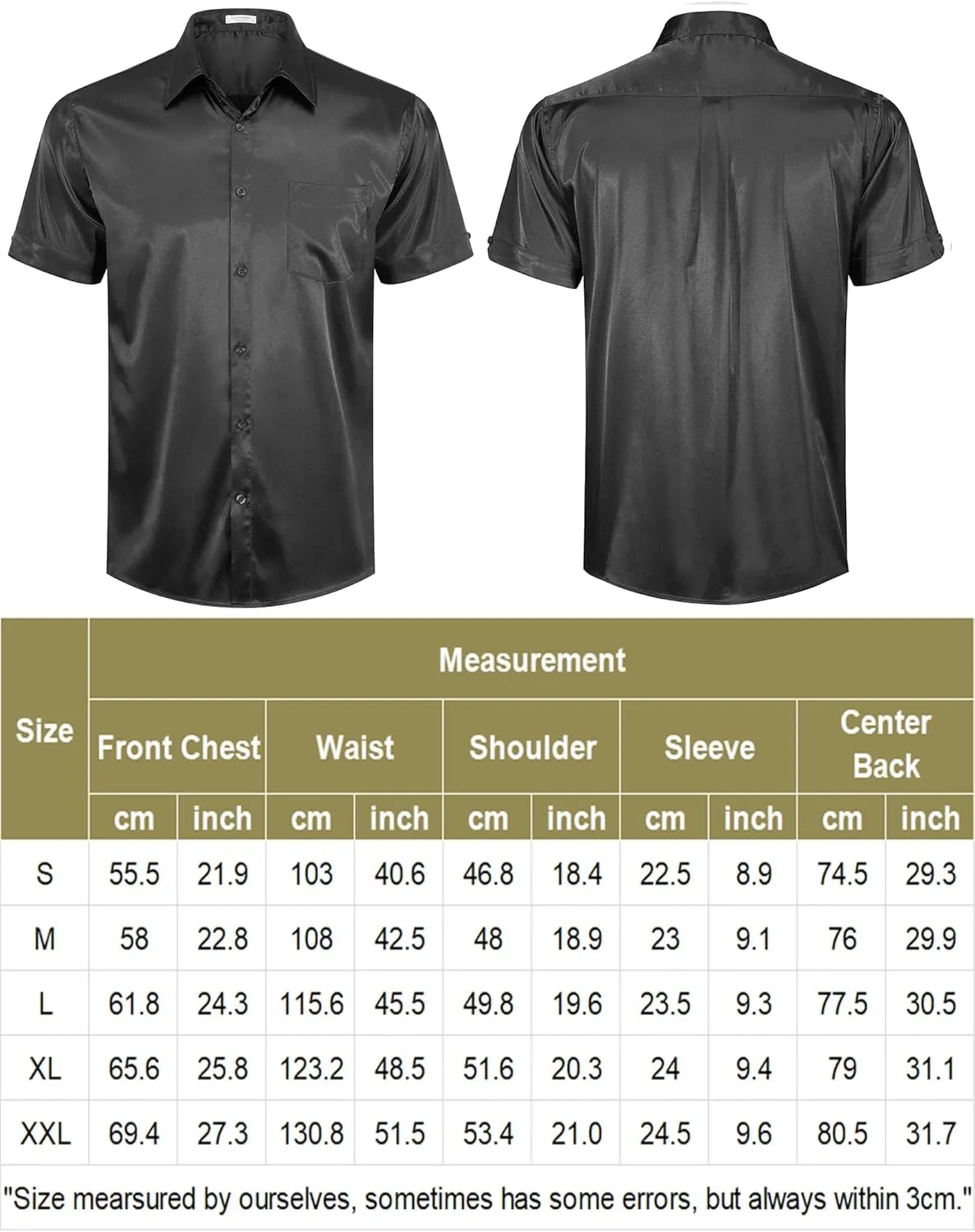 COOFANDY Mens Silk Button Down Short Sleeve Shirt Satin Dress Shirts Summer Beach Wedding Shirt