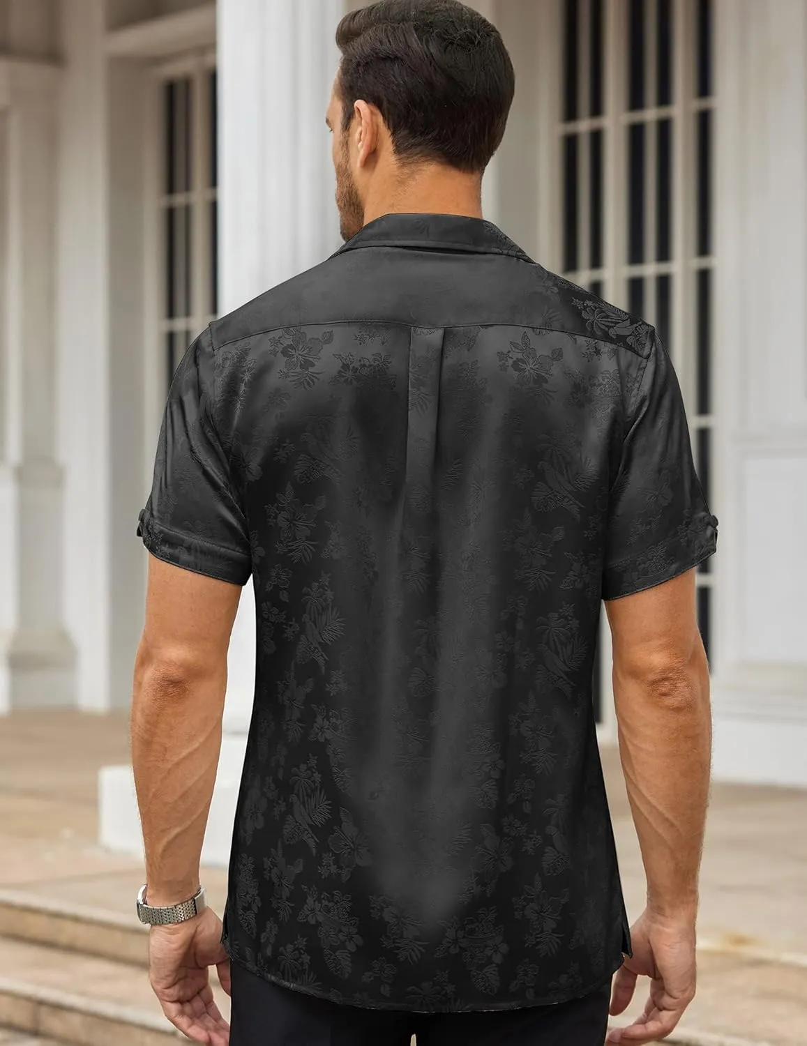 COOFANDY Mens Silk Button Down Short Sleeve Shirt Satin Dress Shirts Summer Beach Wedding Shirt