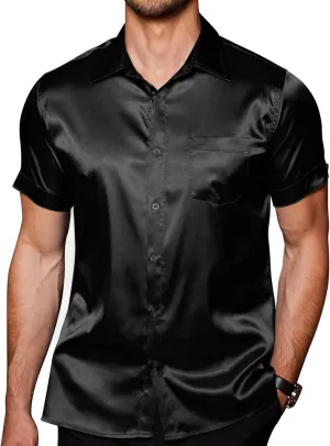 COOFANDY Mens Silk Button Down Short Sleeve Shirt Satin Dress Shirts Summer Beach Wedding Shirt