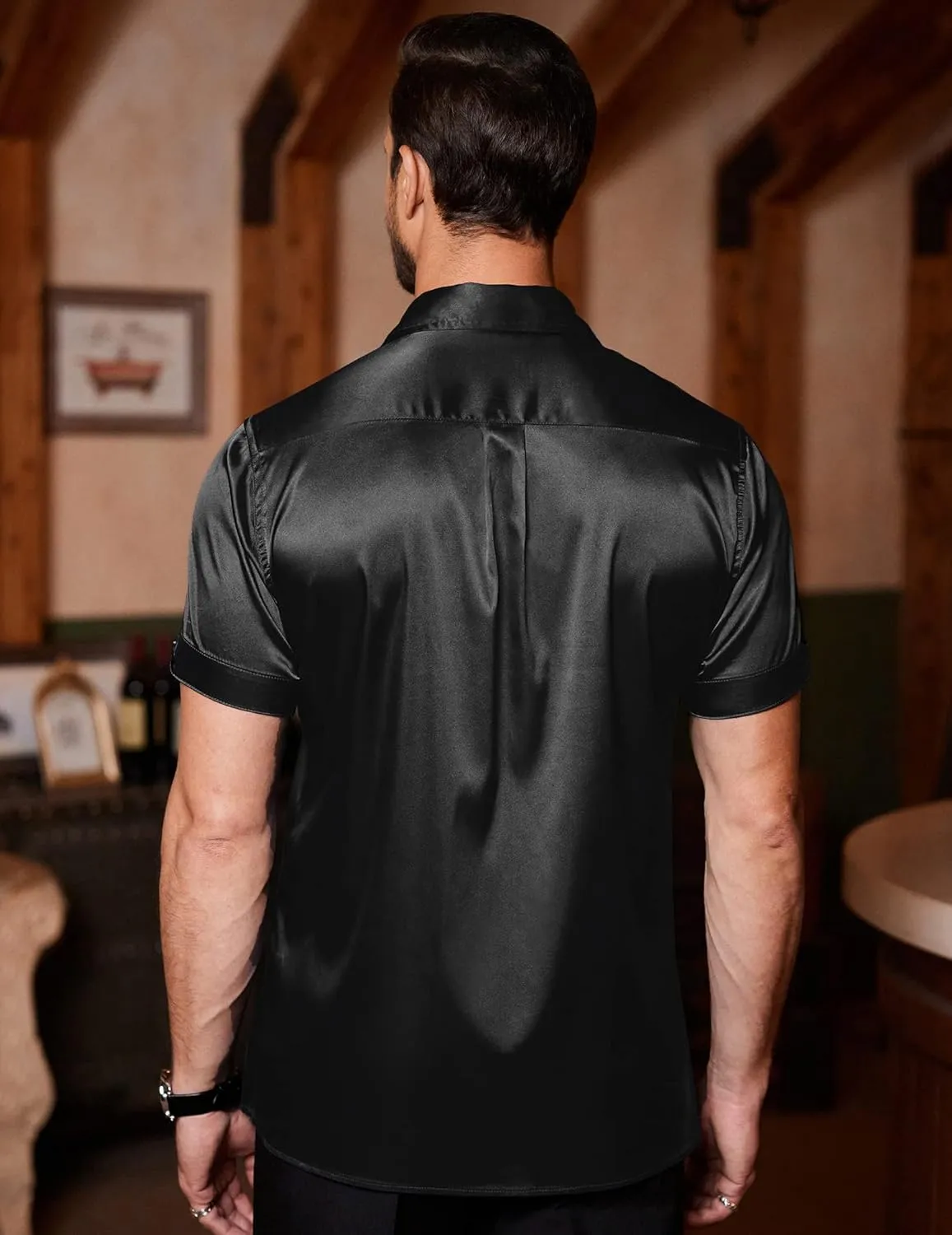 COOFANDY Mens Silk Button Down Short Sleeve Shirt Satin Dress Shirts Summer Beach Wedding Shirt