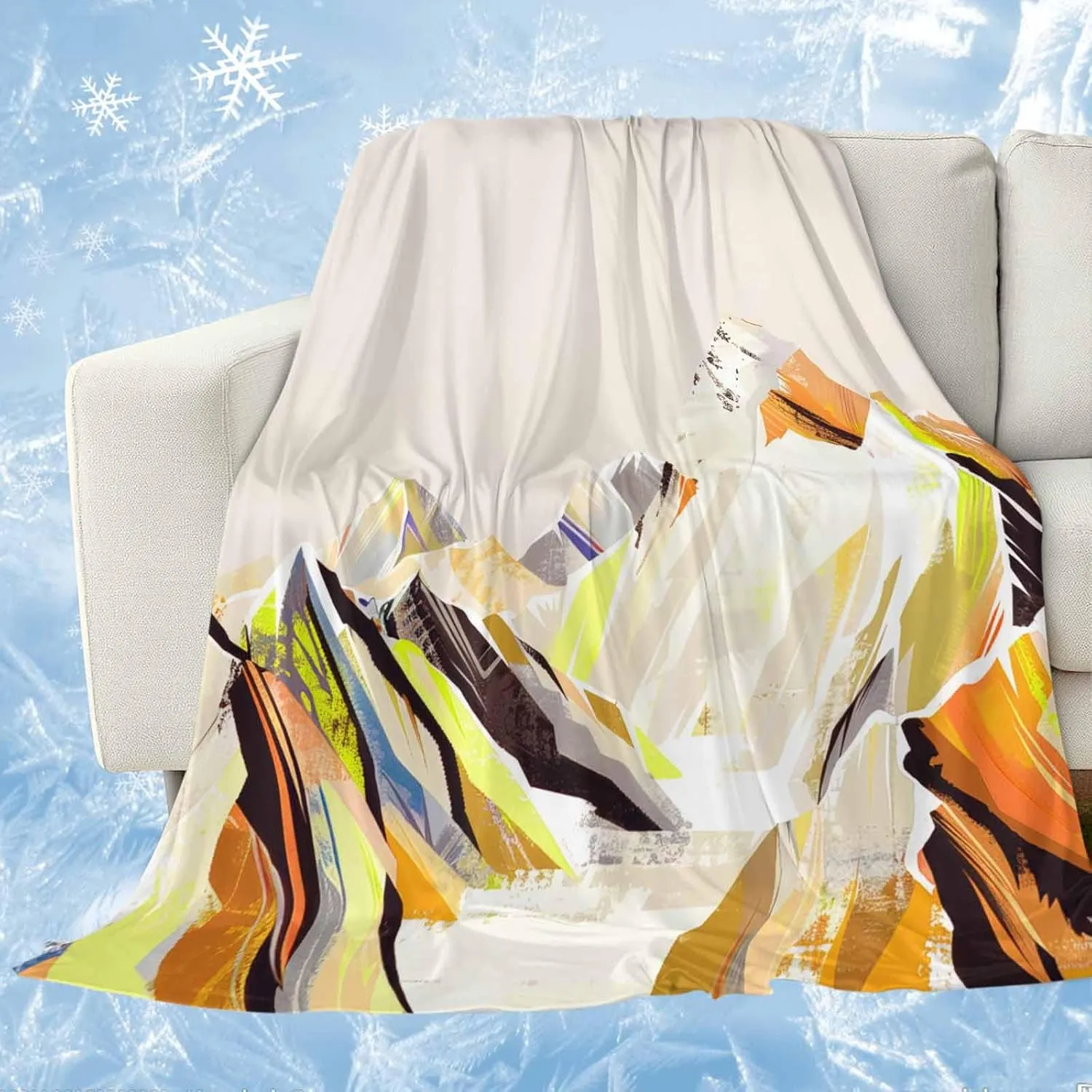 Cooling Blanket 30" x 40" Hand Drawing Abstract Snowy Mountain Ranges Oil Painting Illustration Breathable Summer Blankets Cooling Comforters for Hot Sleepers Throw Blankets for Bed Sofa Couch
