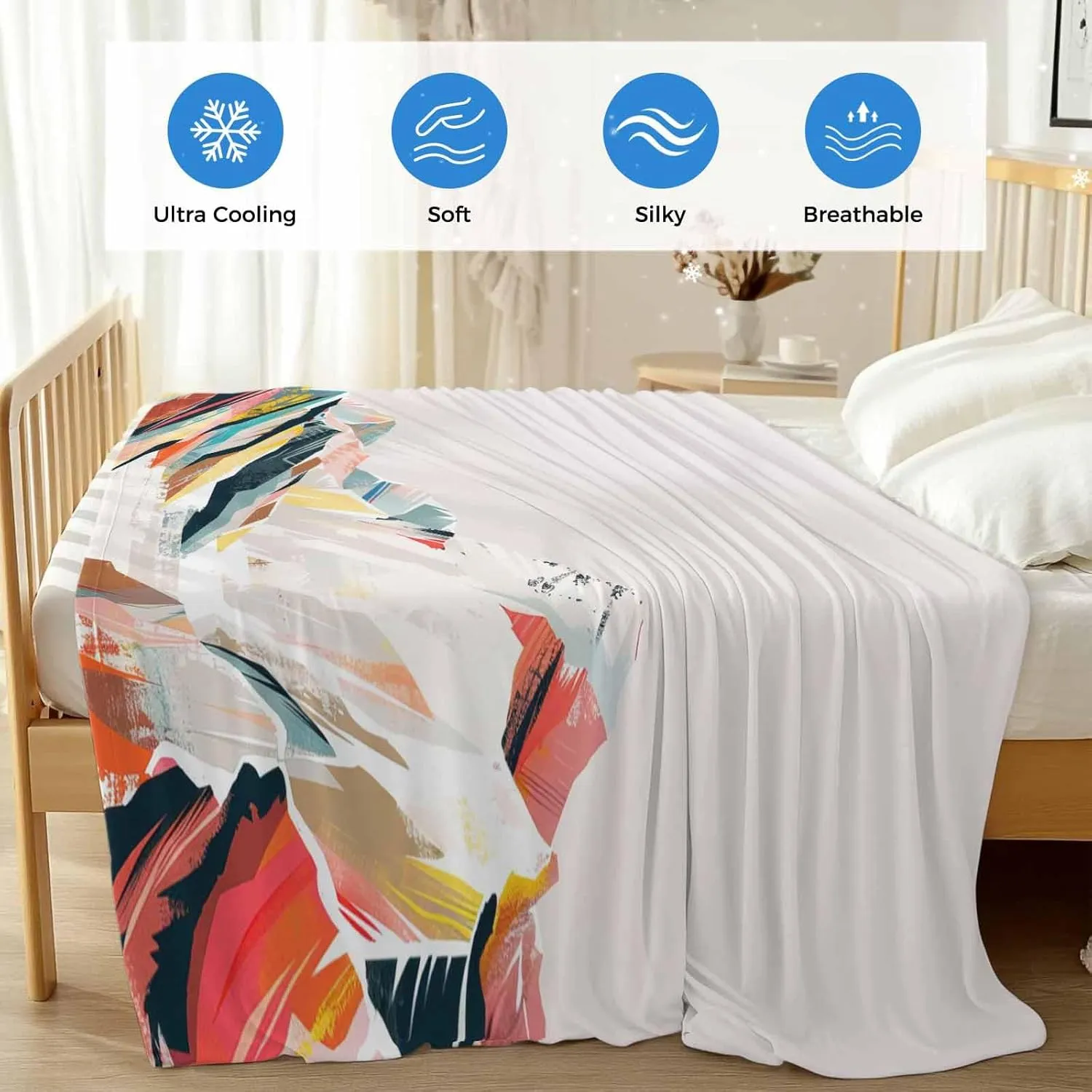 Cooling Blanket 50" x 60" Hand Drawing Abstract Snowy Mountain Ranges Oil Painting Illustration Breathable Summer Blankets Cooling Comforters for Hot Sleepers Throw Blankets for Bed Sofa Couch