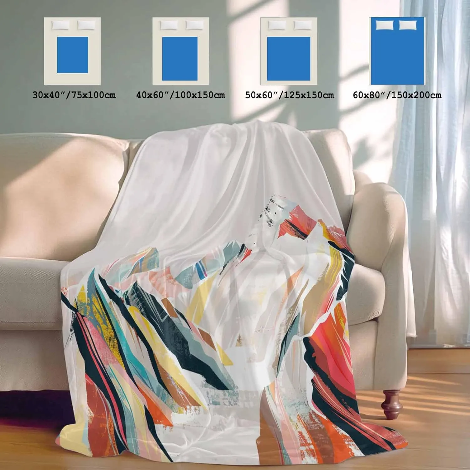 Cooling Blanket 50" x 60" Hand Drawing Abstract Snowy Mountain Ranges Oil Painting Illustration Breathable Summer Blankets Cooling Comforters for Hot Sleepers Throw Blankets for Bed Sofa Couch