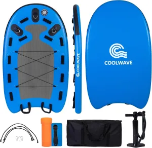 COOLWAVE Inflatable Water Rescue Sled Lightweight Jet Ski Rescue Sled, Emergency Rescue Board for Lifeguards, Divers, and Surfers, 73 × 39 × 4 inches, Blue Grey/Blue Yellow
