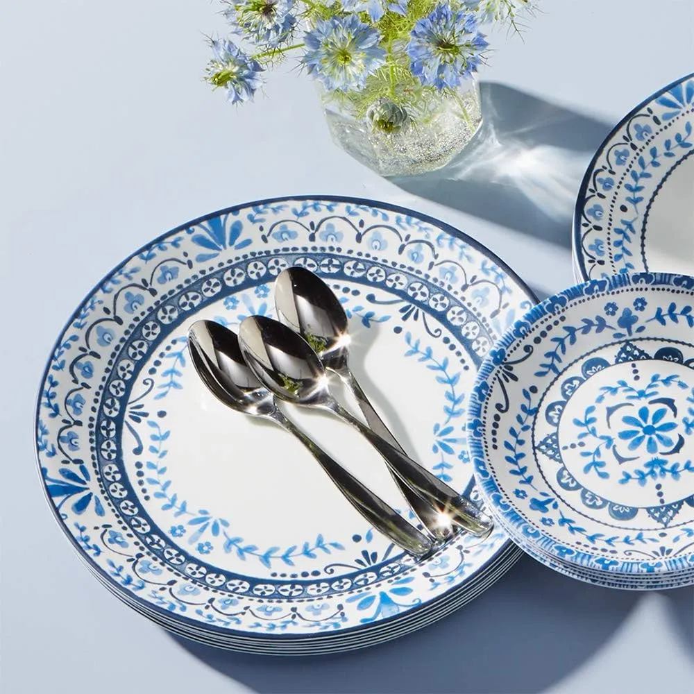 Corelle Vitrelle 18-Piece Service for 6 Dinnerware Set, Triple Layer Glass and Chip Resistant, Lightweight Round Plates and Bowls Set, Portofino