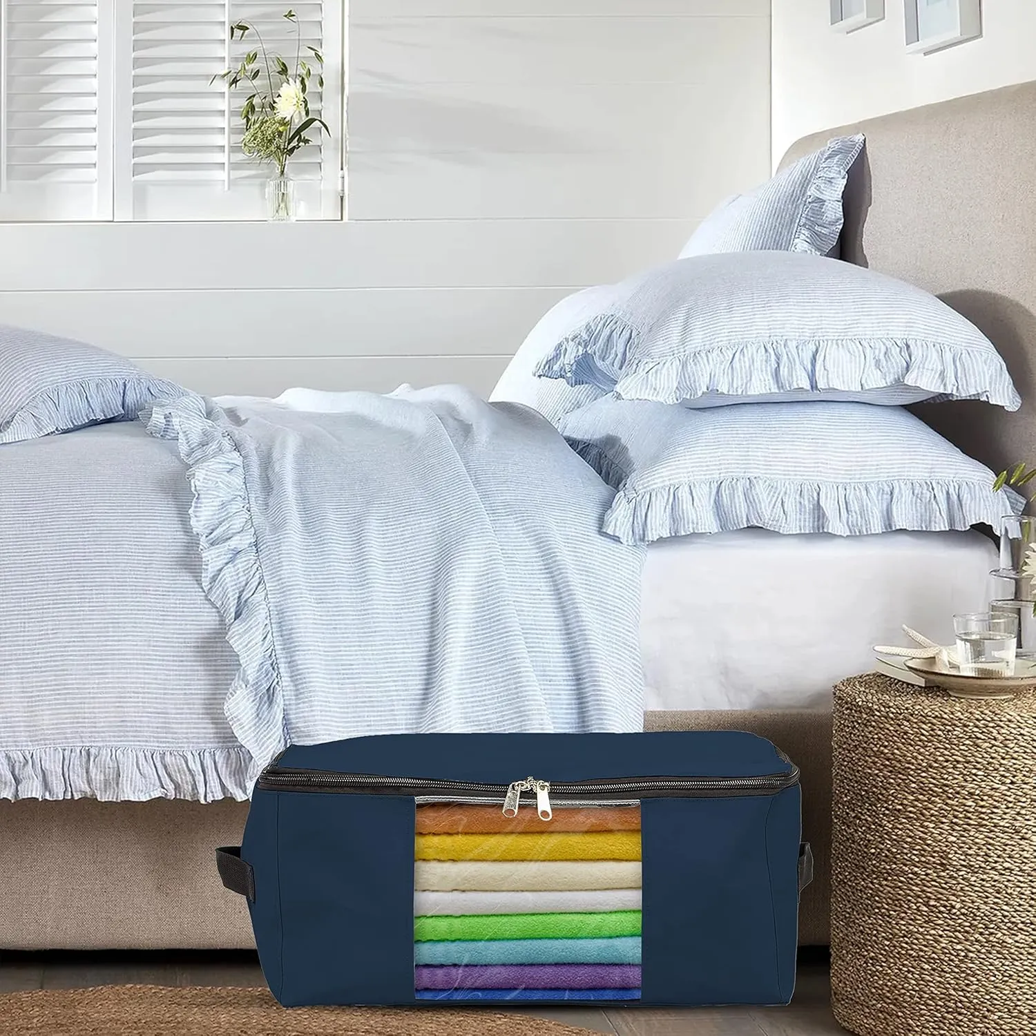 Covers & All Storage Bags, 90 litres Large size Space Saver bags Heavy Duty Storage Organizer Multipurpose, 12 Oz Waterproof UV-Resistant & Tear-Proof (23"L x 17"W x 14"H Inches, Blue, Pack of 3)