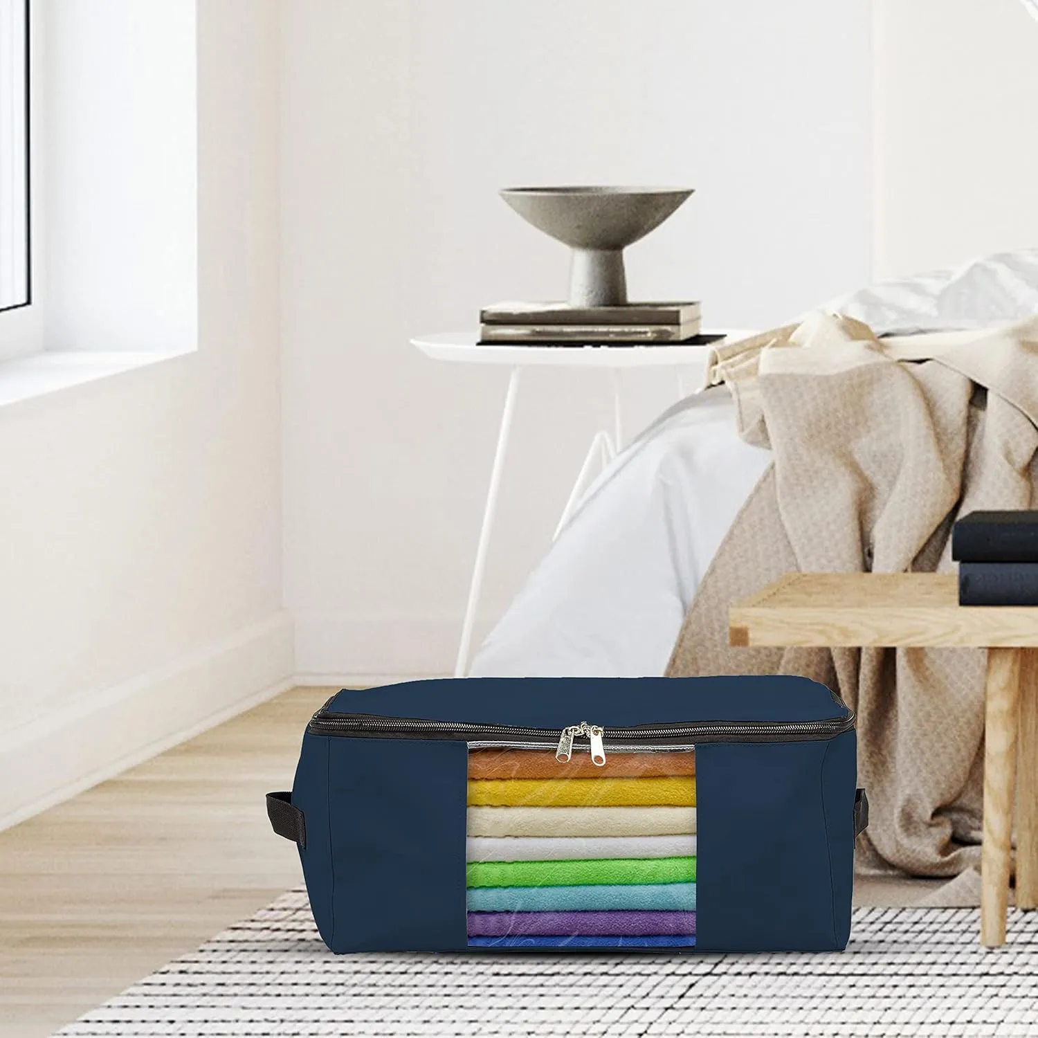 Covers & All Storage Bags, 90 litres Large size Space Saver bags Heavy Duty Storage Organizer Multipurpose, 12 Oz Waterproof UV-Resistant & Tear-Proof (23"L x 17"W x 14"H Inches, Blue, Pack of 3)