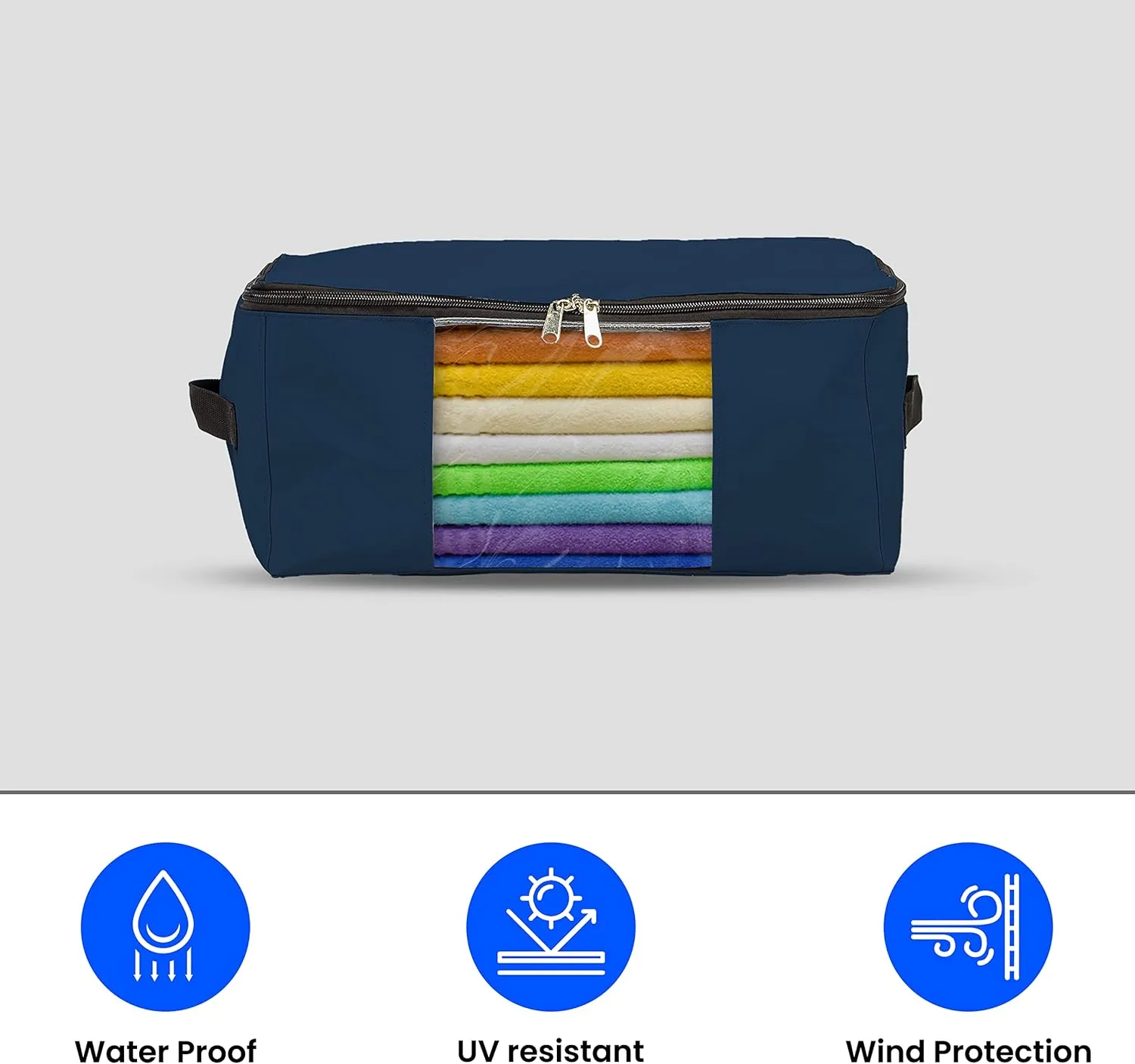 Covers & All Storage Bags, 90 litres Large size Space Saver bags Heavy Duty Storage Organizer Multipurpose, 12 Oz Waterproof UV-Resistant & Tear-Proof (23"L x 17"W x 14"H Inches, Blue, Pack of 3)