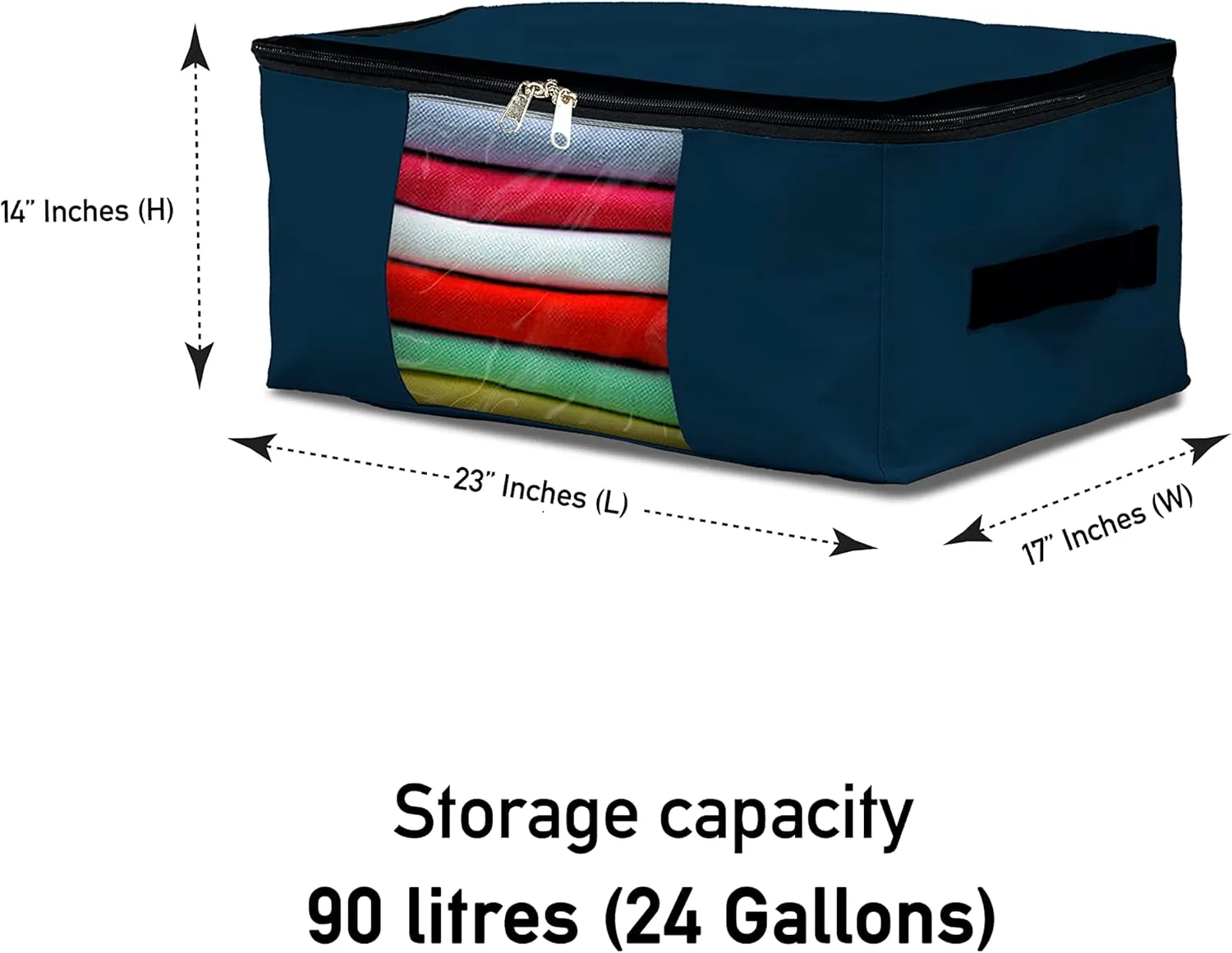 Covers & All Storage Bags, 90 litres Large size Space Saver bags Heavy Duty Storage Organizer Multipurpose, 12 Oz Waterproof UV-Resistant & Tear-Proof (23"L x 17"W x 14"H Inches, Blue, Pack of 3)