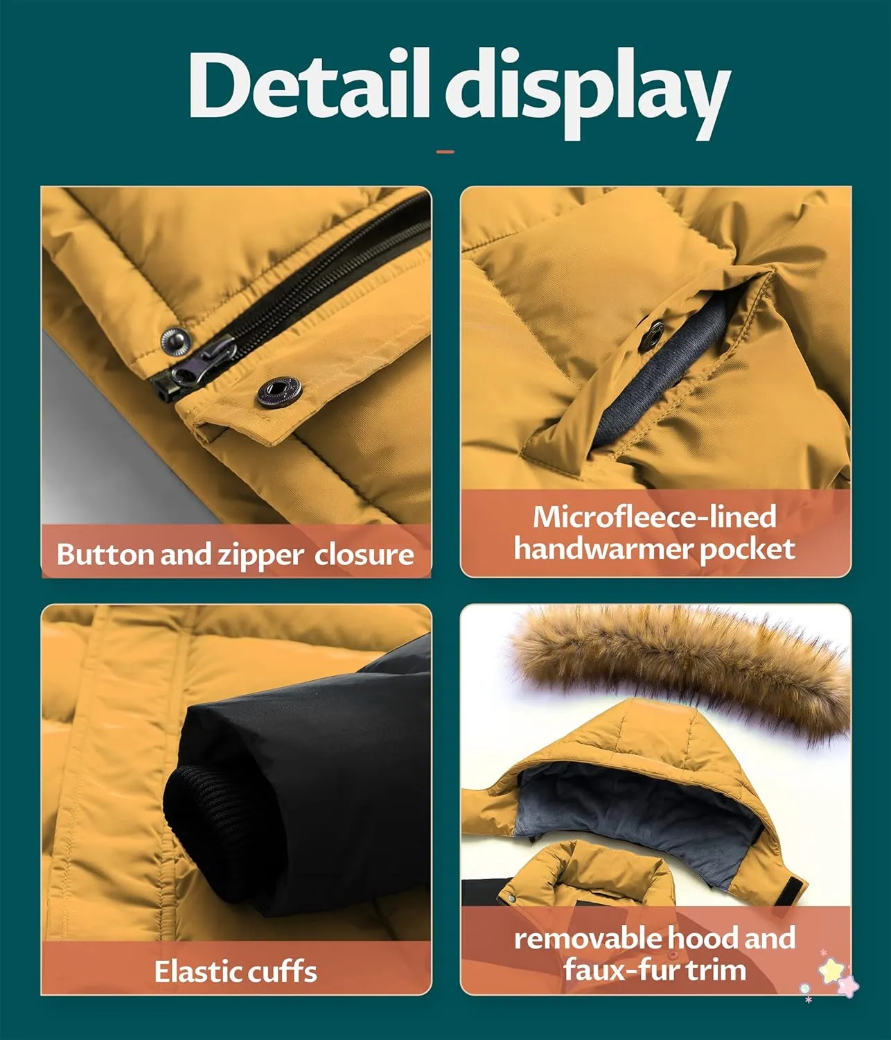 CREATMO US Boy's Water Resistant Winter Coats Warm Fleece Lined Outwear Windbreaker Ski Jacket