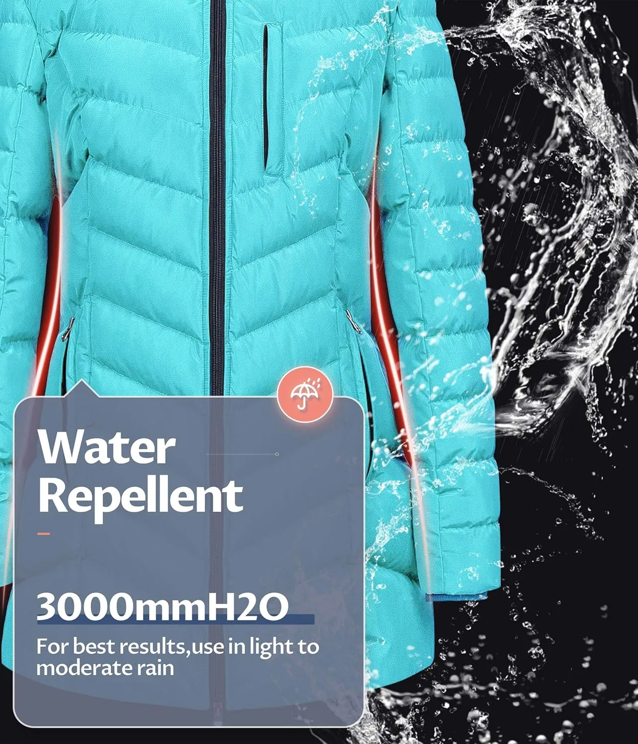 CREATMO US Women's Winter Hooded Coat Waterproof Warm Long Puffer Jacket Parka