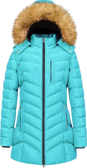 CREATMO US Women's Winter Hooded Coat Waterproof Warm Long Puffer Jacket Parka
