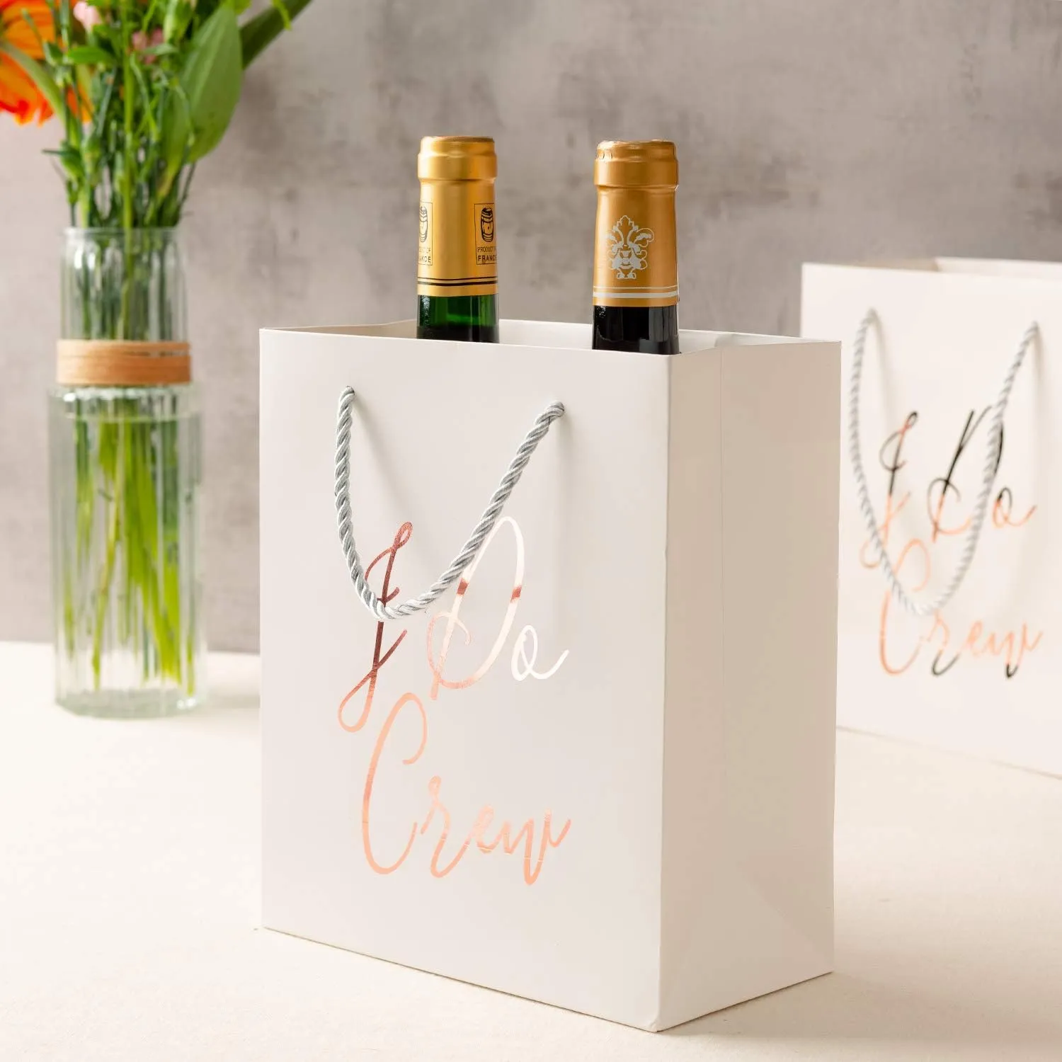 Crisky Bridesmaid Bride Tribe Gift Bag Rose Gold for Bachelorette Hen Party, Bridal Shower, Team Bride, Set of 12, 4" x 8" x 9"