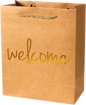 Crisky Welcome Kraft Gold Gift Bags for Wedding Hotel Guests, Birthday, Baby Shower, Party Favors, Set of 25