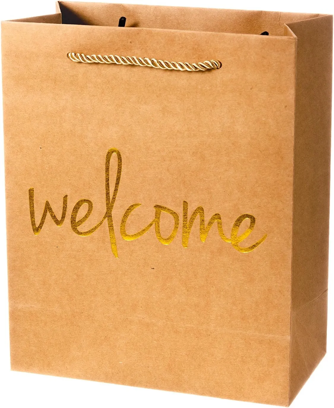 Crisky Welcome Kraft Gold Gift Bags for Wedding Hotel Guests, Birthday, Baby Shower, Party Favors, Set of 25
