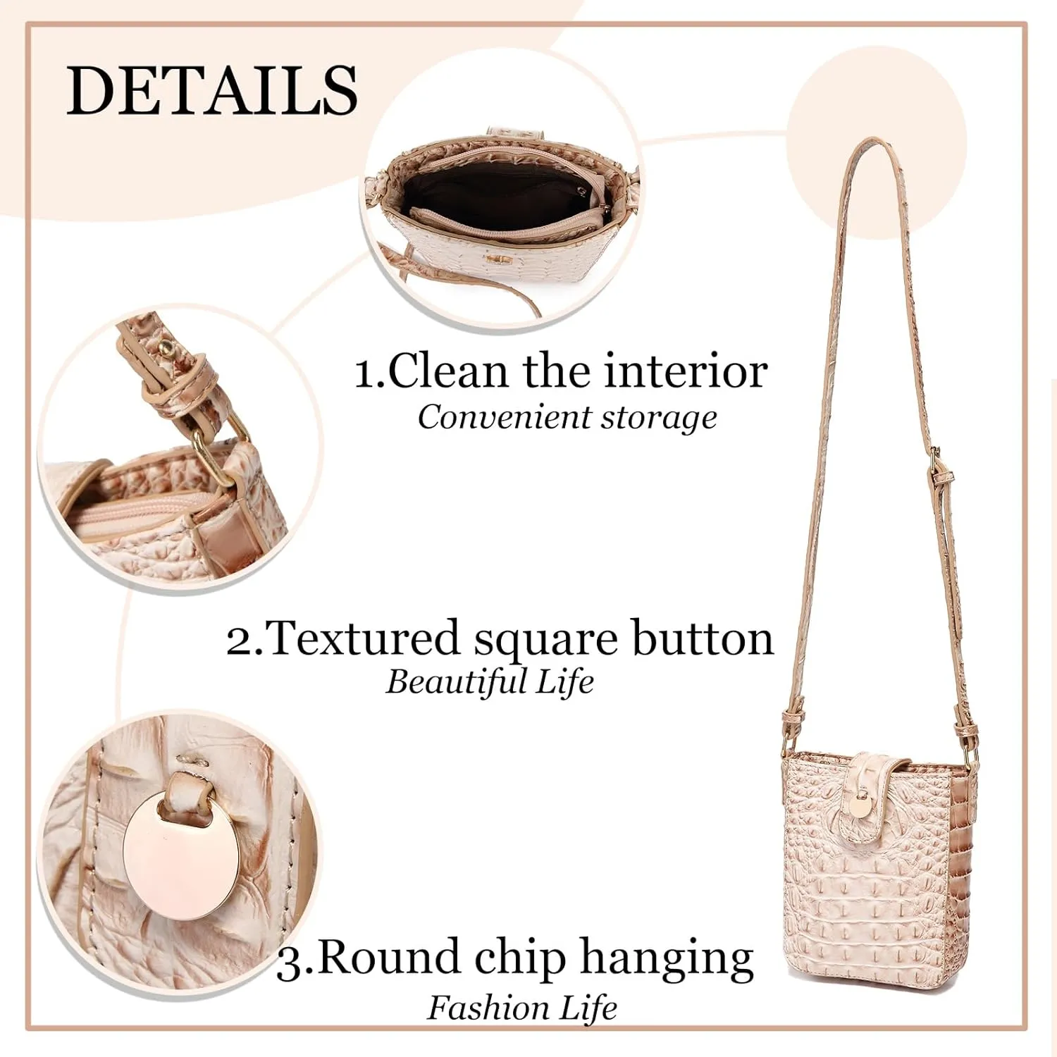 Crocodile Embossed Small Crossbody Bag Fashionable Magnetic Buckle Decoration Shoulder Women's Luxury Wallet