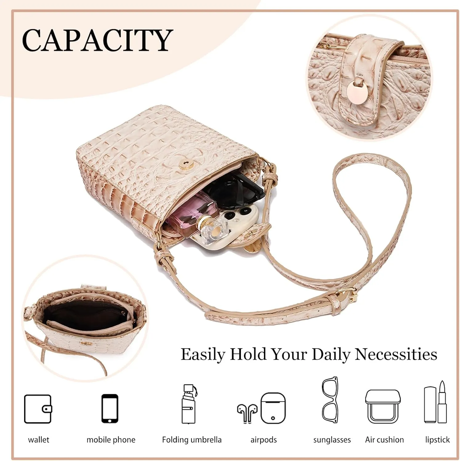 Crocodile Embossed Small Crossbody Bag Fashionable Magnetic Buckle Decoration Shoulder Women's Luxury Wallet