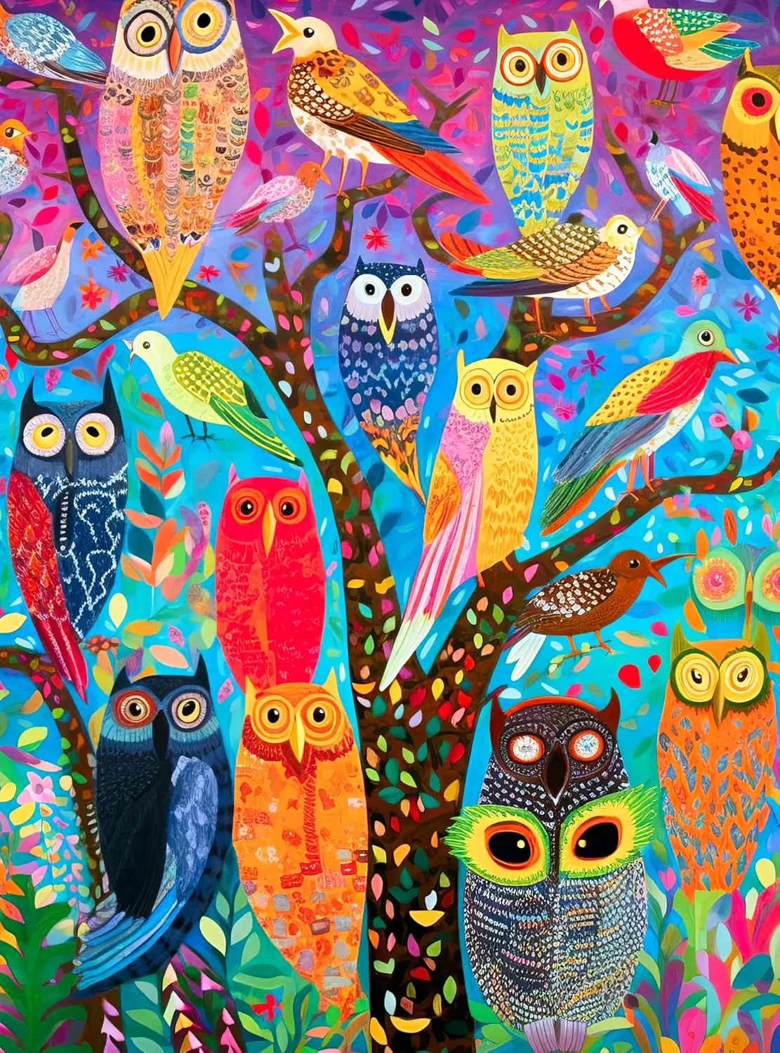 Cross & Glory - Owl Oasis: The Vibrant Perch - 1000 Piece Jigsaw Puzzle for Adults | Whimsical Owl & Garden Collage | Satin Finish