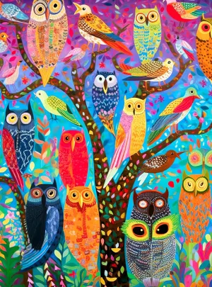 Cross & Glory - Owl Oasis: The Vibrant Perch - 1000 Piece Jigsaw Puzzle for Adults | Whimsical Owl & Garden Collage | Satin Finish