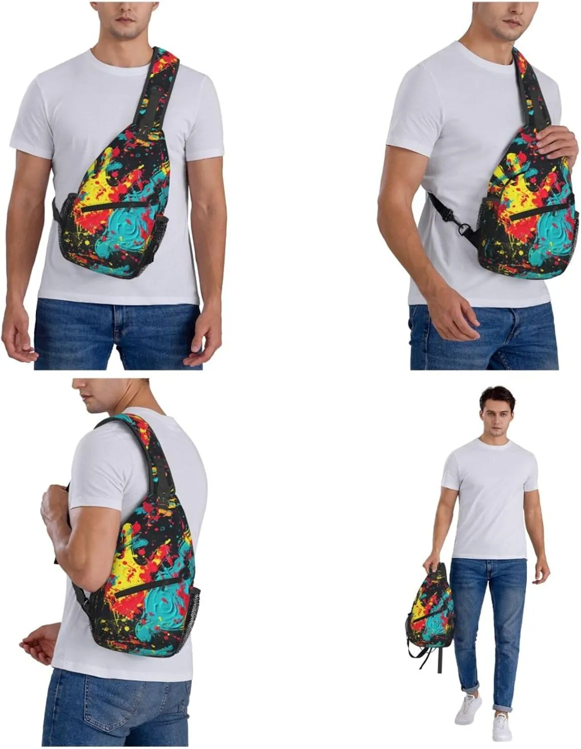 Crossbody Bags for Women Men Trendy Sling Bag Casual Chest Bag Mosaic Collage Shoulder Bag for Travel Sport