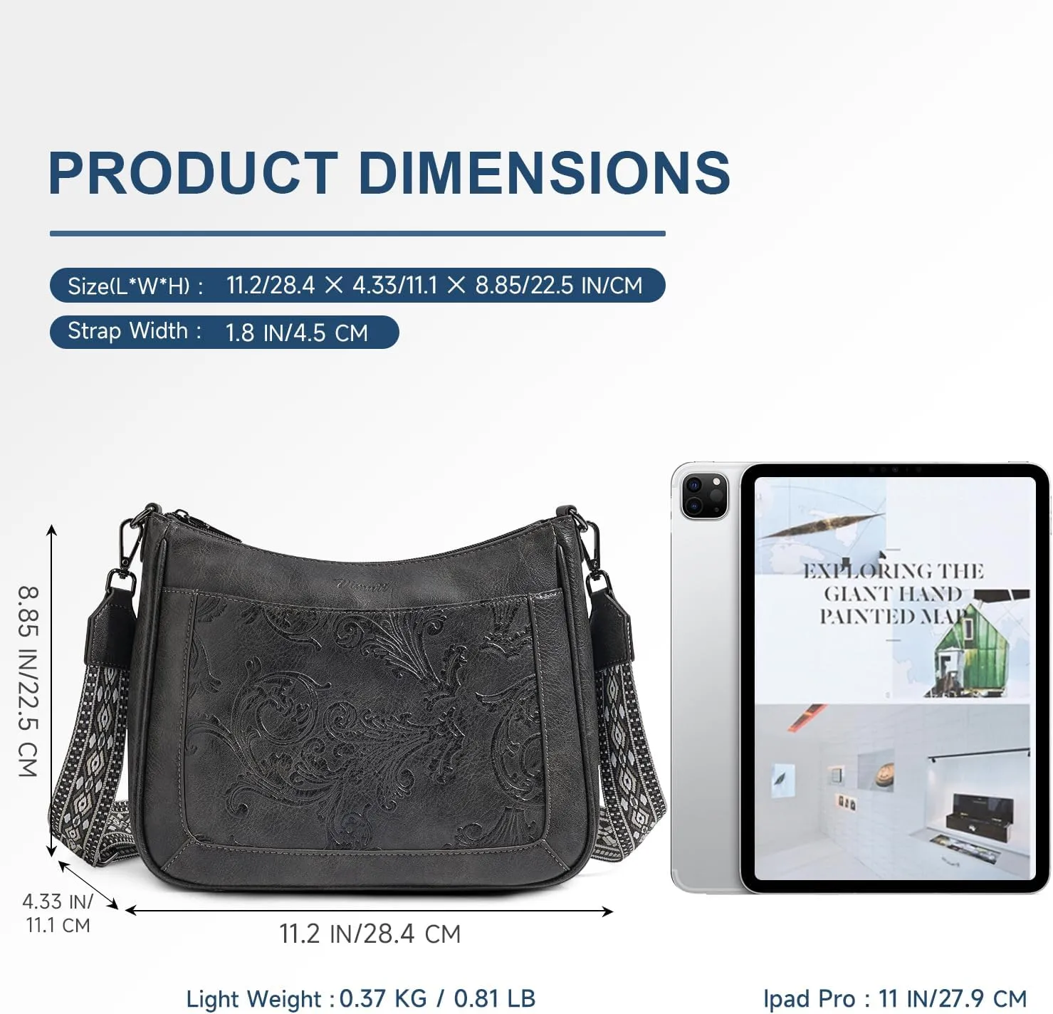 Crossbody Bags for Women,Vegan Leather Crossbody Purse with Adjustable Strap Embossed Flower Women's Shoulder Handbags