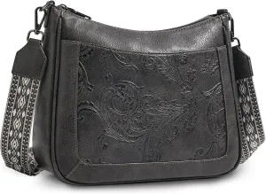 Crossbody Bags for Women,Vegan Leather Crossbody Purse with Adjustable Strap Embossed Flower Women's Shoulder Handbags