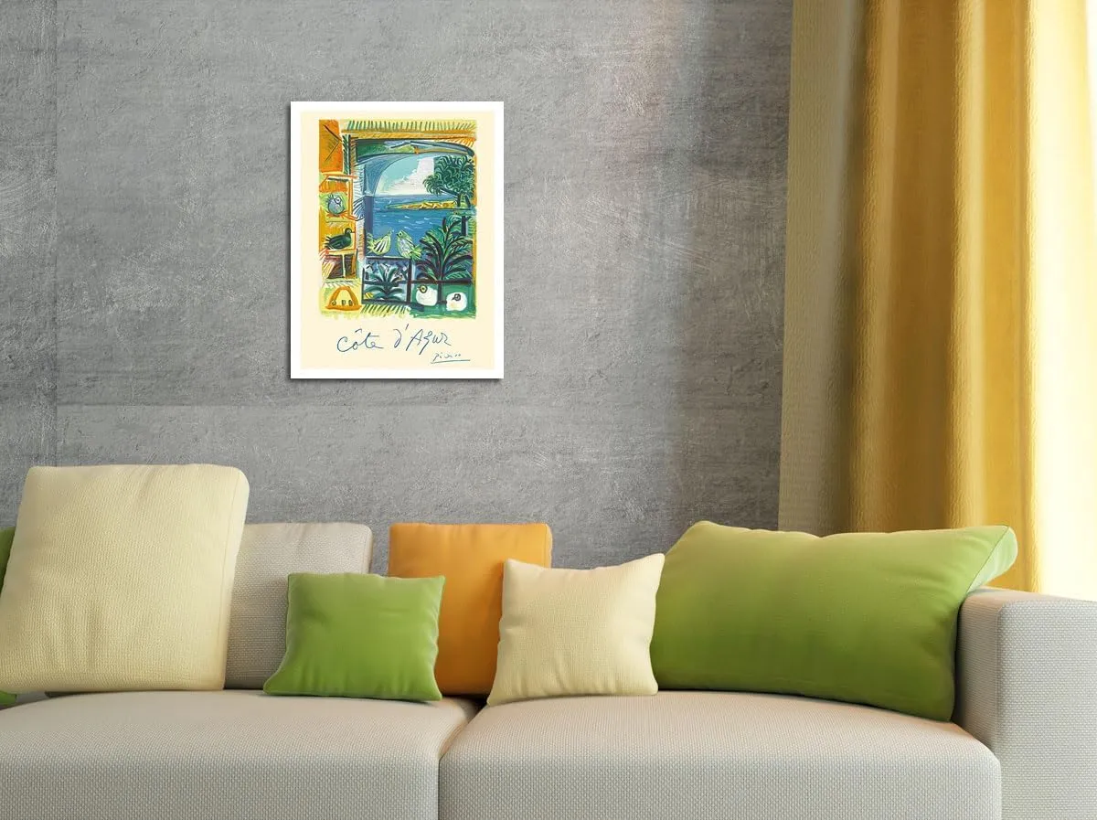Côte d’Azur - Picasso’s Studio Pigeons Velazquez - Vintage Travel Poster by Pablo Picasso c.1962 - Fine Art Rolled Canvas Print 27in x 40in