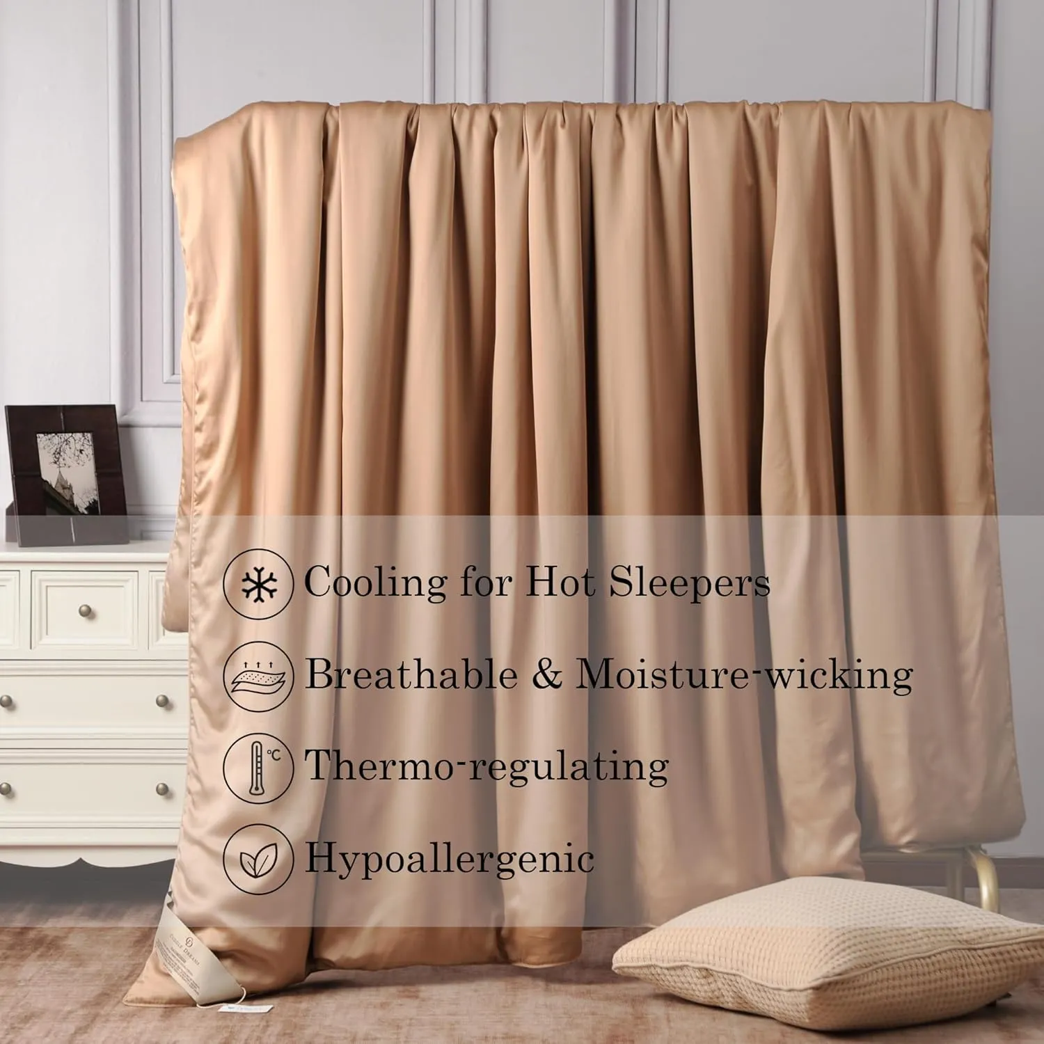 CUDDLE DREAMS Lightweight Silk Filled Comforter for Summer, Detachable Tencel Duvet Cover for Easy Care, Naturally Breathable (Bronze, Twin)
