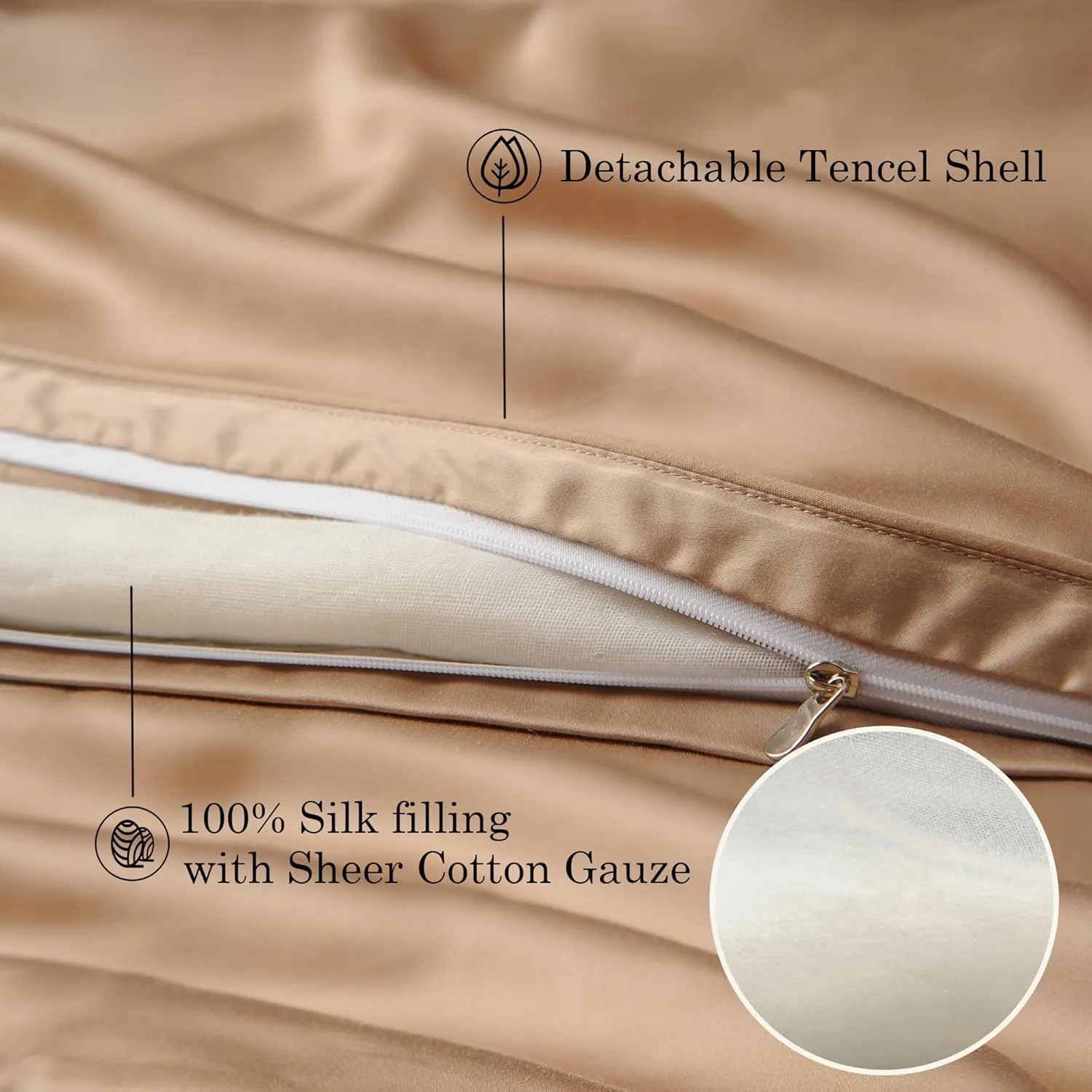 CUDDLE DREAMS Lightweight Silk Filled Comforter for Summer, Detachable Tencel Duvet Cover for Easy Care, Naturally Breathable (Bronze, Twin)